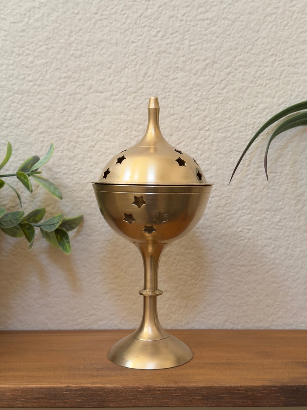 Vintage Pierced Brass Star Incense Burner Celestial Pedestal Chalice